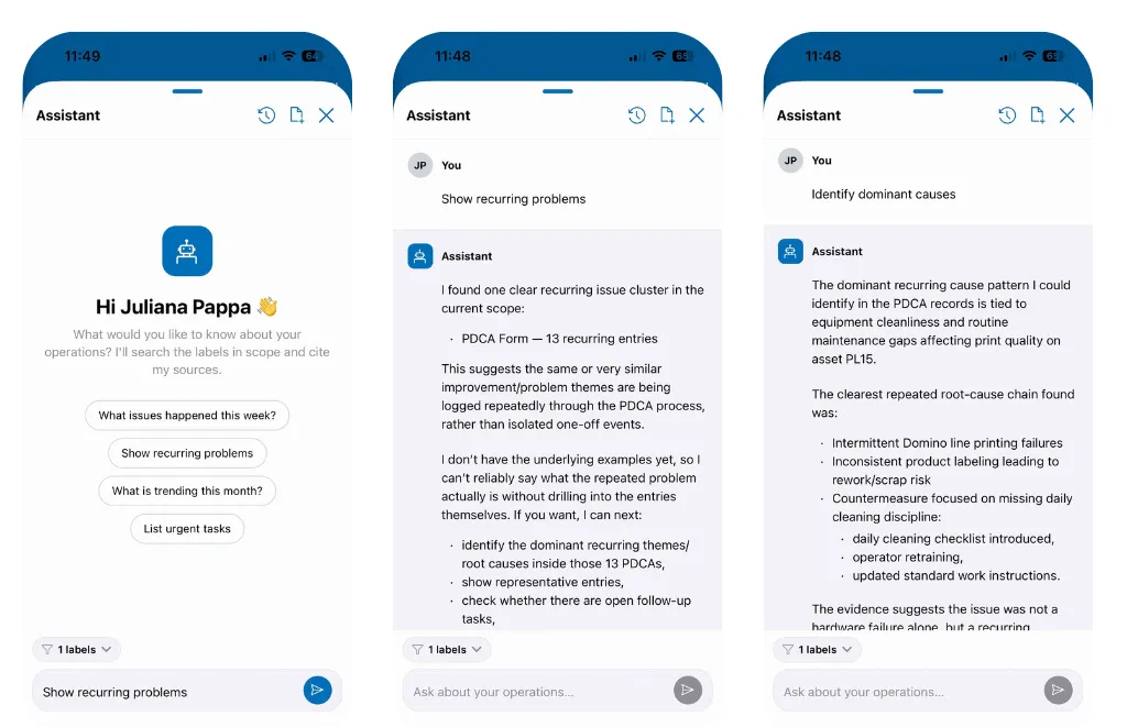 Cyzag AI Assistant answering operational questions on mobile