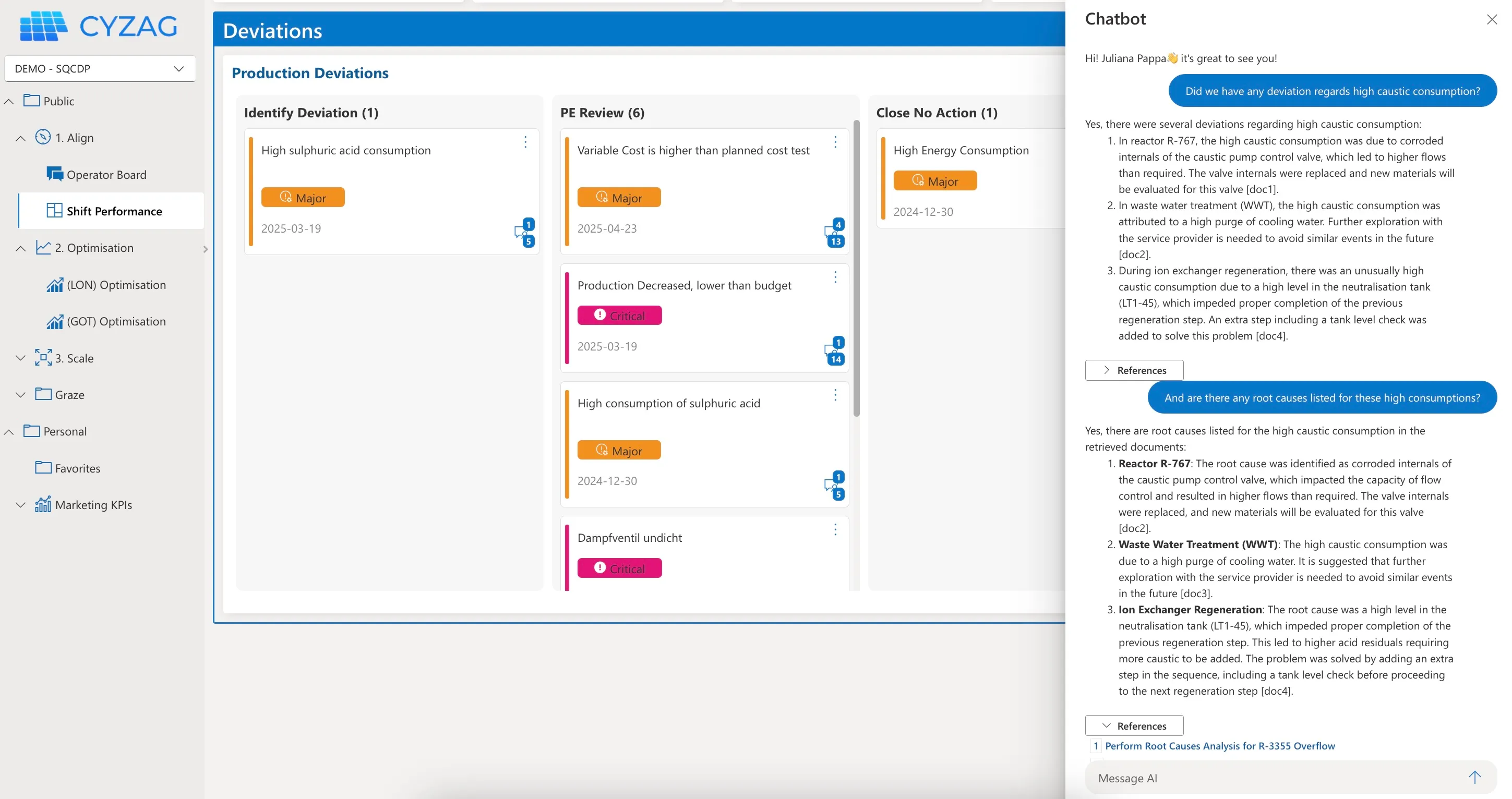 AI in Manufacturing Examples 01: Uncovering the Caustic Overuse with Cyzag AI Chatbot