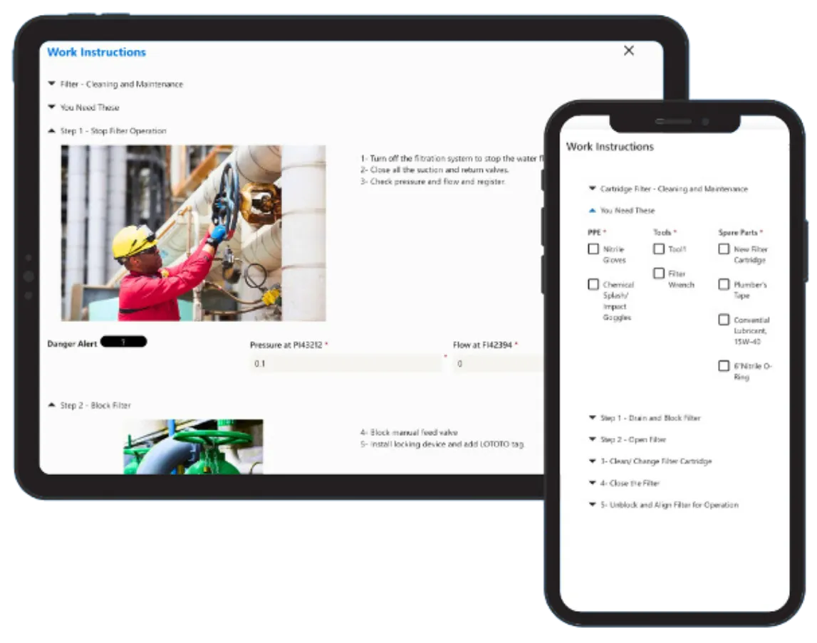 Digital visual work instructions in mobile and tablet, using Cyzag platform.