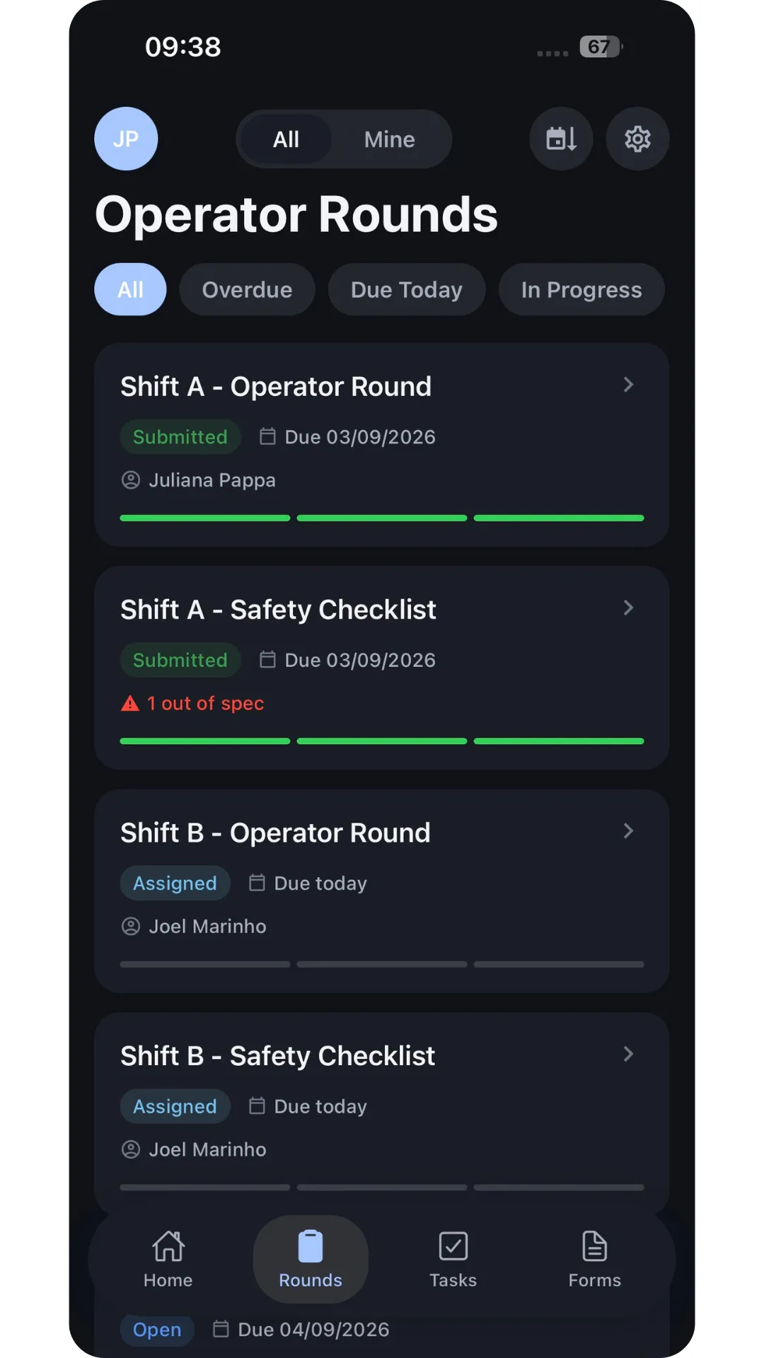 Cyzag Field app: Example offline operator rounds