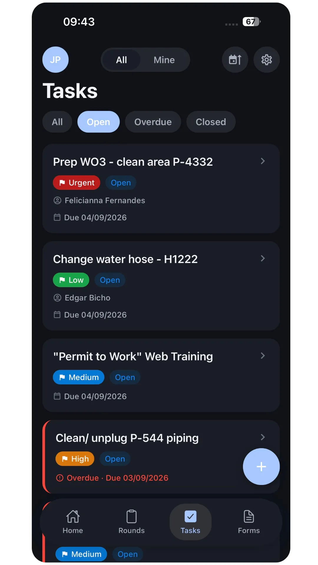 Cyzag Field app: Example offline operacional tasks