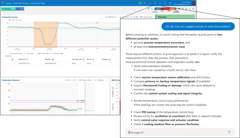 Cyzag platform showing action recommendations based on all prior context, including linked deviations, root cause records, and actions taken, making accumulated operational knowledge accessible to whoever needs it next, regardless of who was present when it was created, using AI.