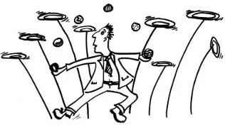A man juggling plates