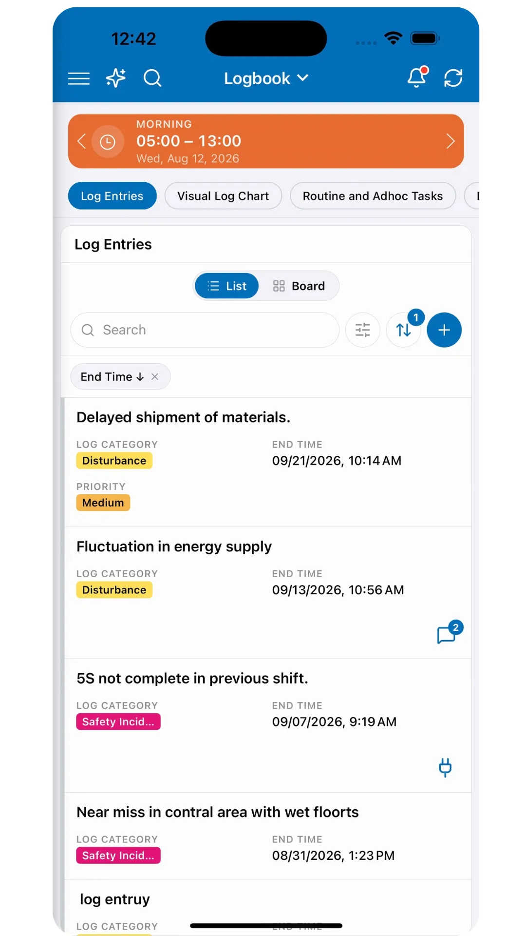 Digital shift logbook in Cyzag Mobile