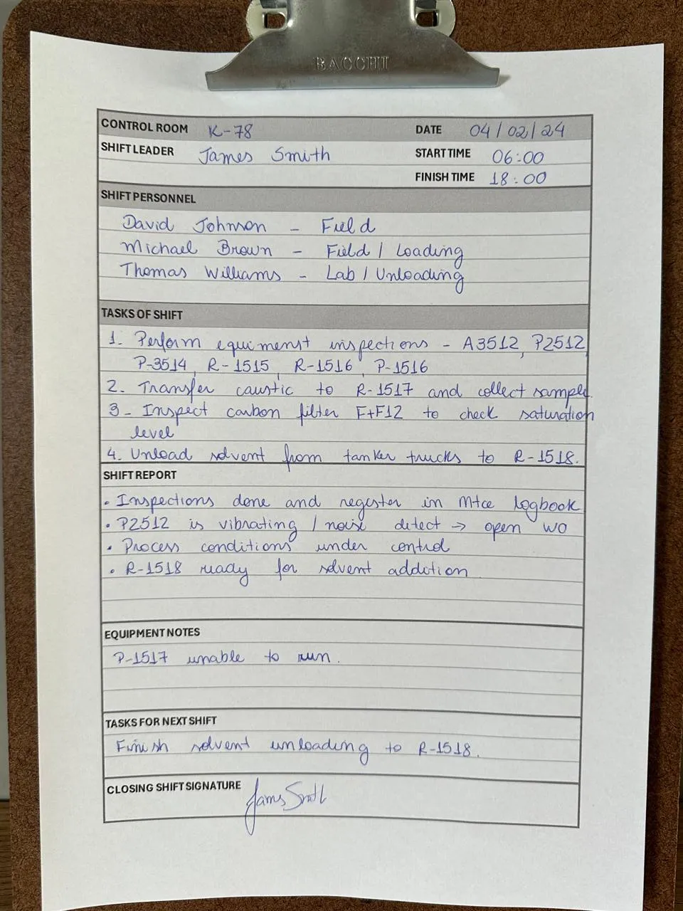 Traditional Shift Logbook in Industry
