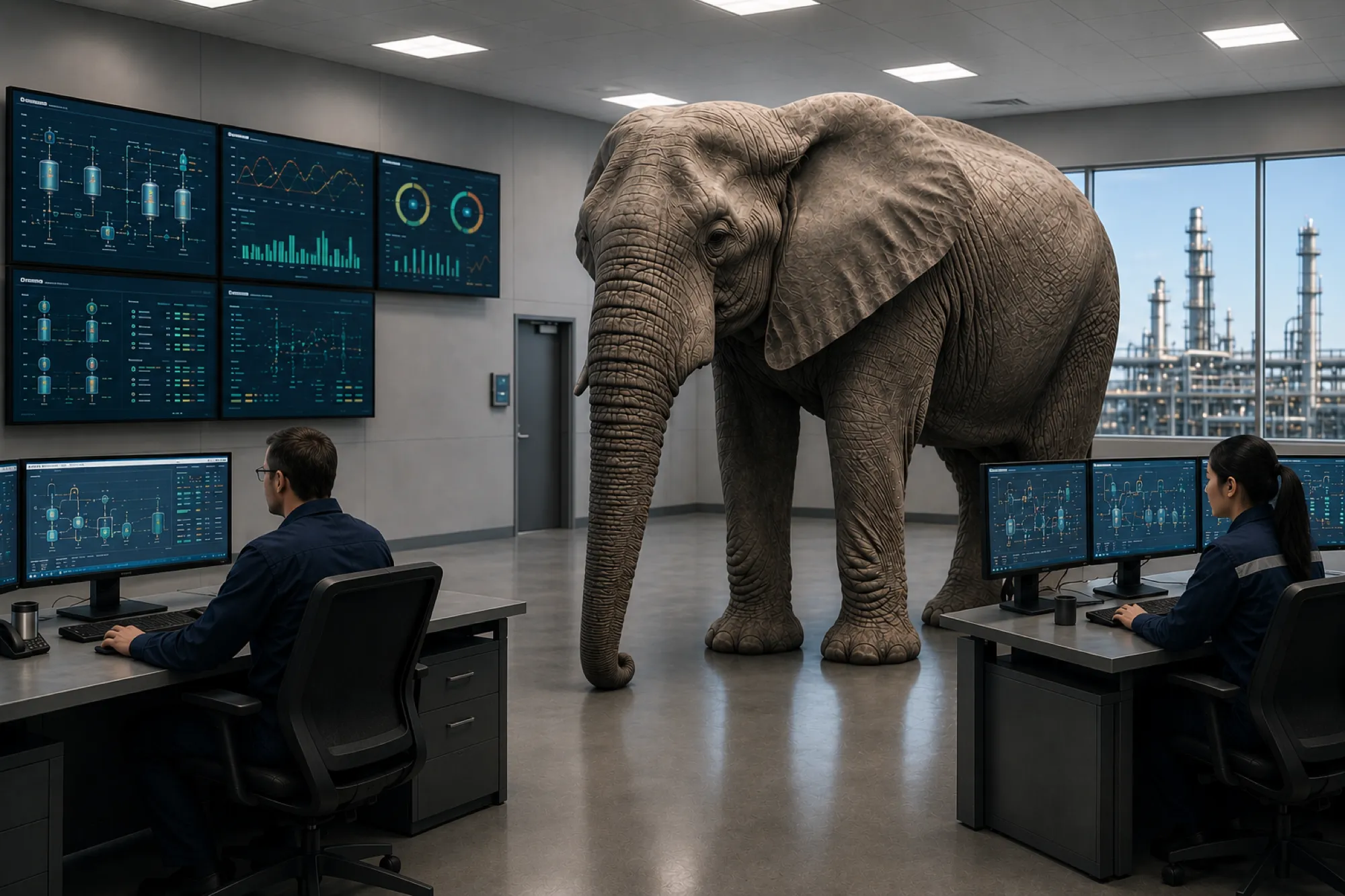 Ai theater industrial control room elephant